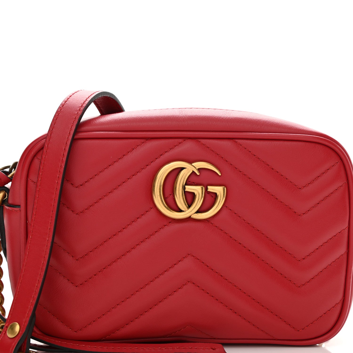Gucci Calfskin Matelasse Mini GG Marmont Chain Shoulder Bag Hibiscus Red 8 of 10