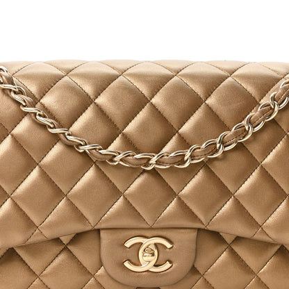 Chanel Metallic Lambskin Quilted Jumbo Double Flap Khaki 7 of 9