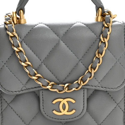 Chanel Lambskin Quilted Metal Top Handle Flap Clutch With Chain Grey 8 of 11