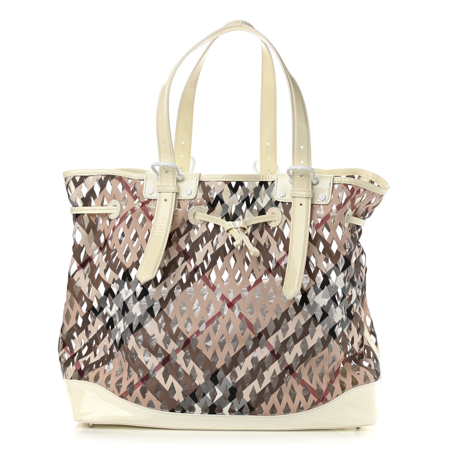 Burberry Supernova Check Net Drawstring Bag White 1 of 13