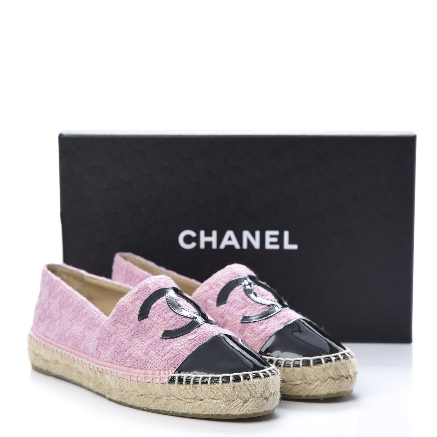 Chanel Tweed Patent CC Espadrilles 38 Pink Black 10 of 10