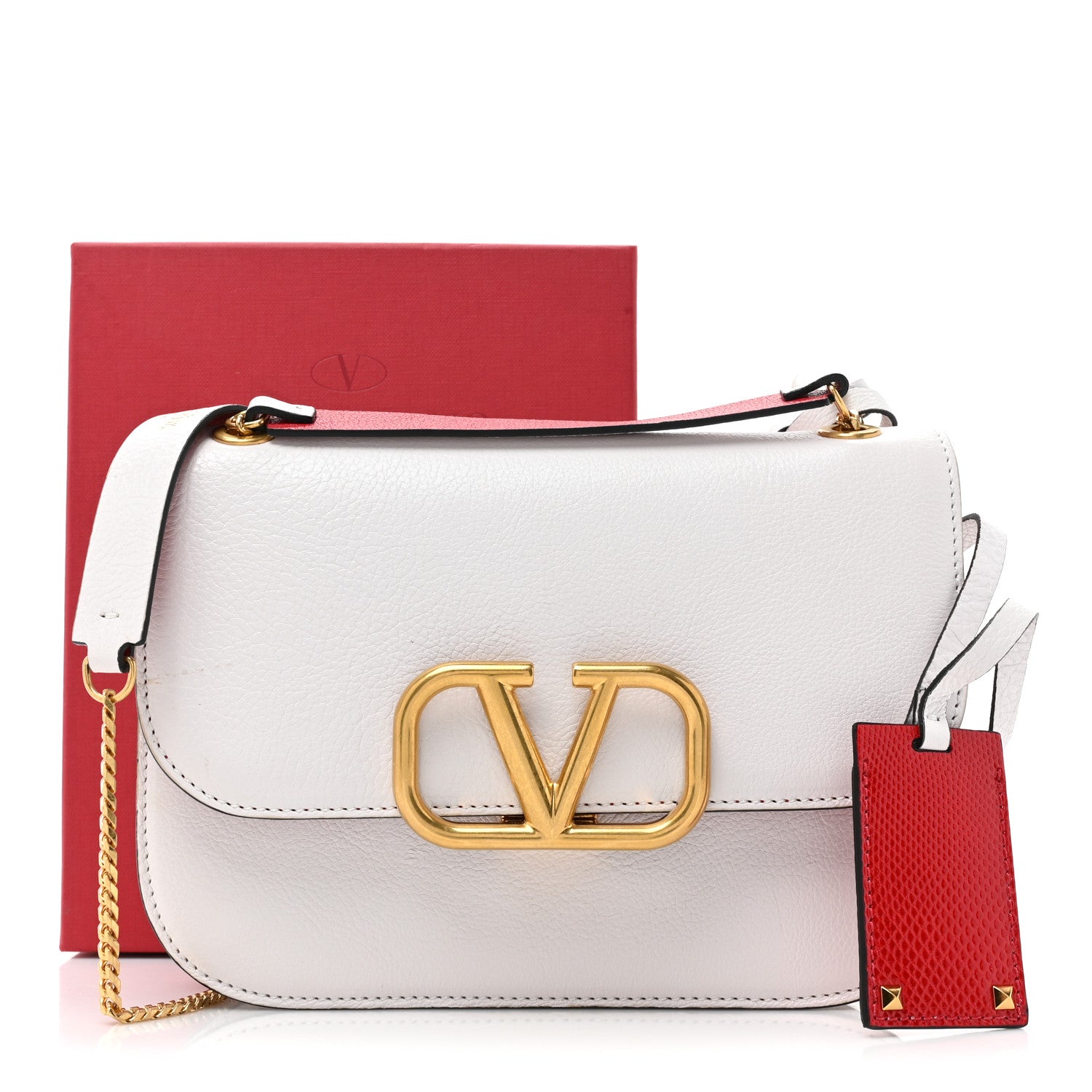 Valentino Garavani Grainy Calfskin Small Vlogo Chain Shoulder Bag Optic White 3 of 10