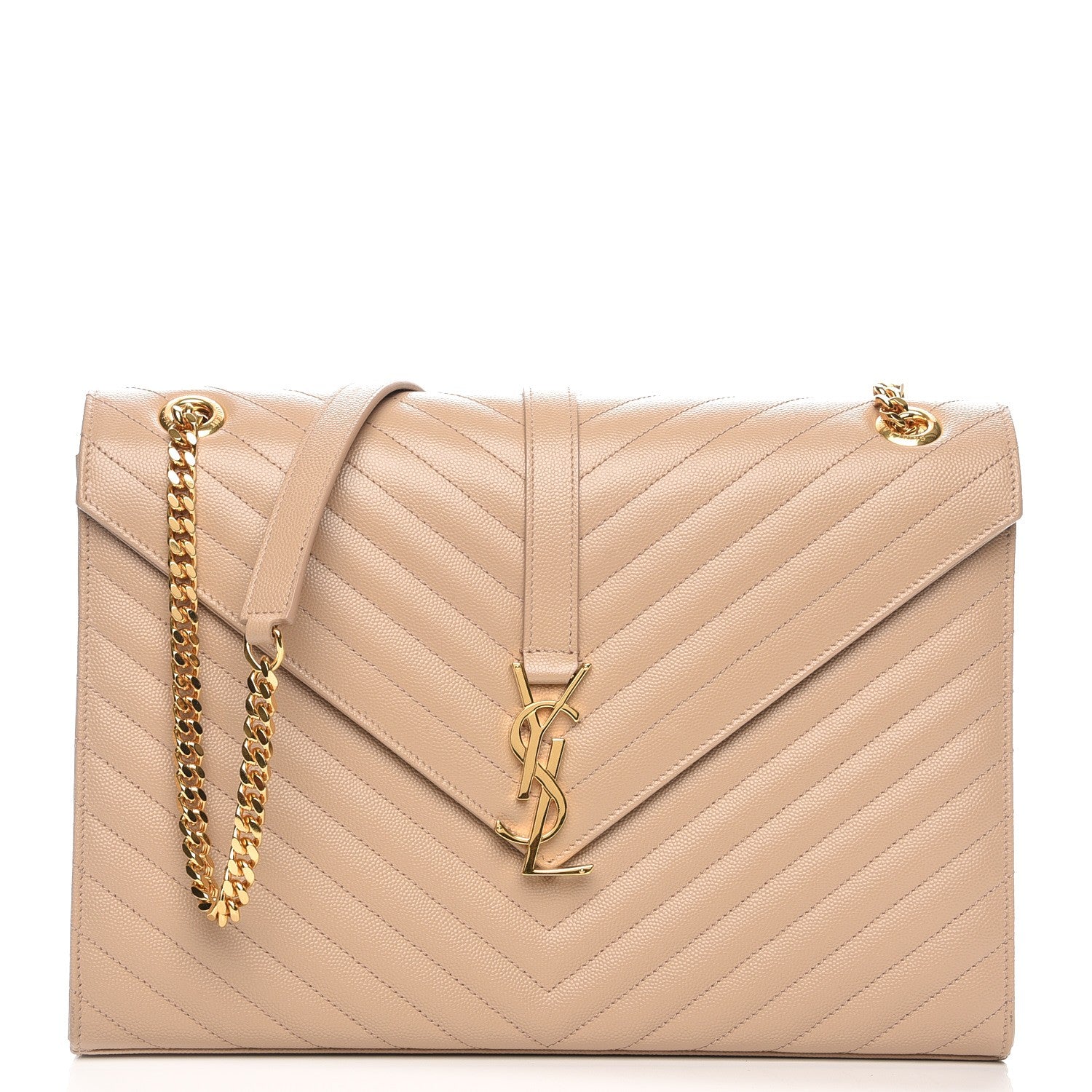 Saint Laurent Grain De Poudre Matelasse Chevron Large Monogram Satchel Dark Beige 1 of 7