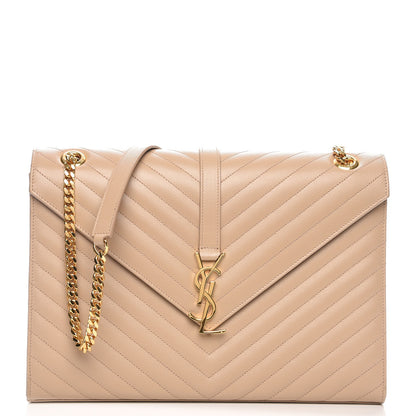 Saint Laurent Grain De Poudre Matelasse Chevron Large Monogram Satchel Dark Beige 1 of 7