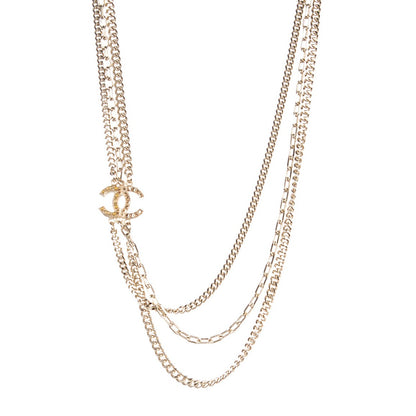 Chanel Baguette Crystal Triple Strand CC Necklace Silver 1 of 5