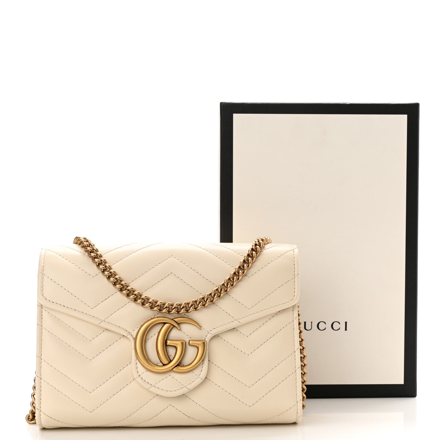 Gucci Calfskin Matelasse GG Marmont Chain Wallet Mystic White 11 of 11