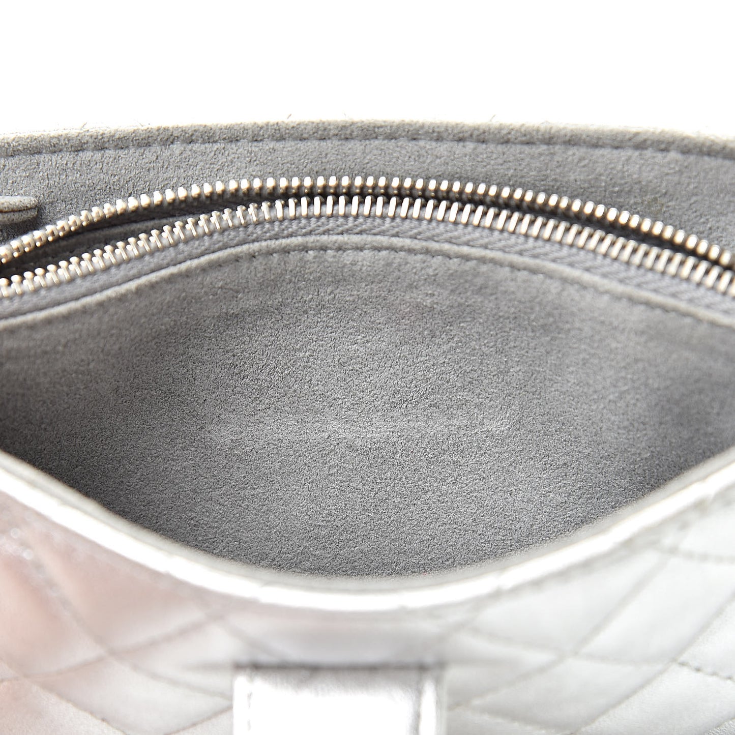 Metallic Lambskin Quilted Mini Phone Holder Clutch Silver