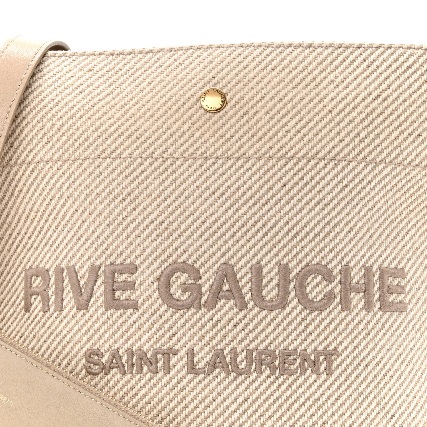 Saint Laurent Diagonal Canvas Calfskin Rive Gauche Bucket Bag Beige 8 of 12