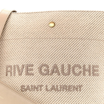 Saint Laurent Diagonal Canvas Calfskin Rive Gauche Bucket Bag Beige 8 of 12