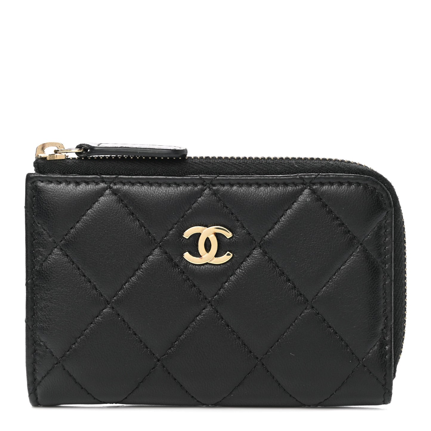 Lambskin Quilted Key Holder Case Black