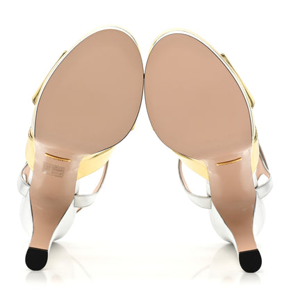Gucci Metallic Nappa Double G 40/135mm Platform Sandals 39 Gold Silver 5 of 12