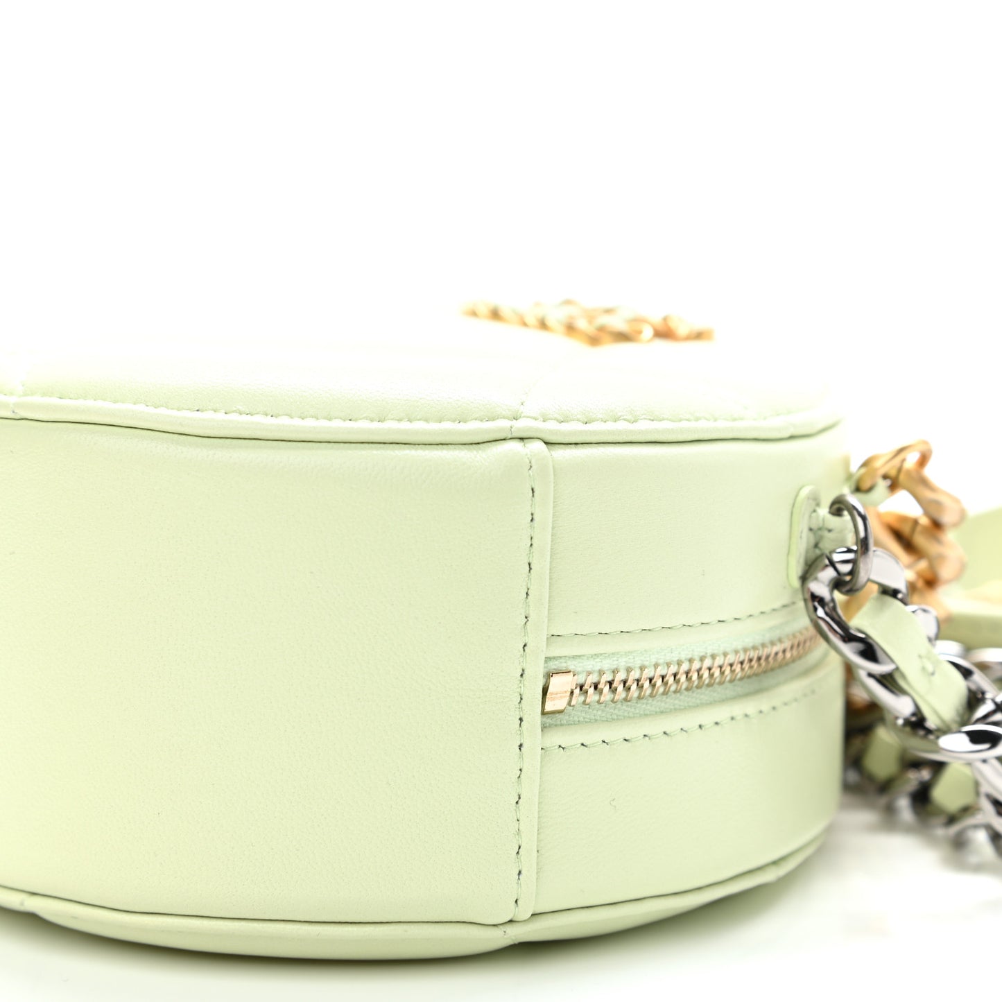 Lambskin Quilted Chanel 19 Round Clutch With Chain Light Green