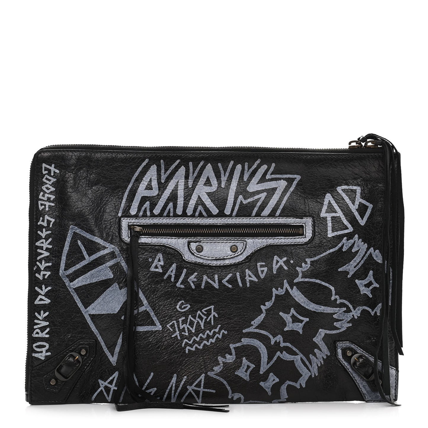 Agneau Classic Hardware Graffiti Small Pouch Black White