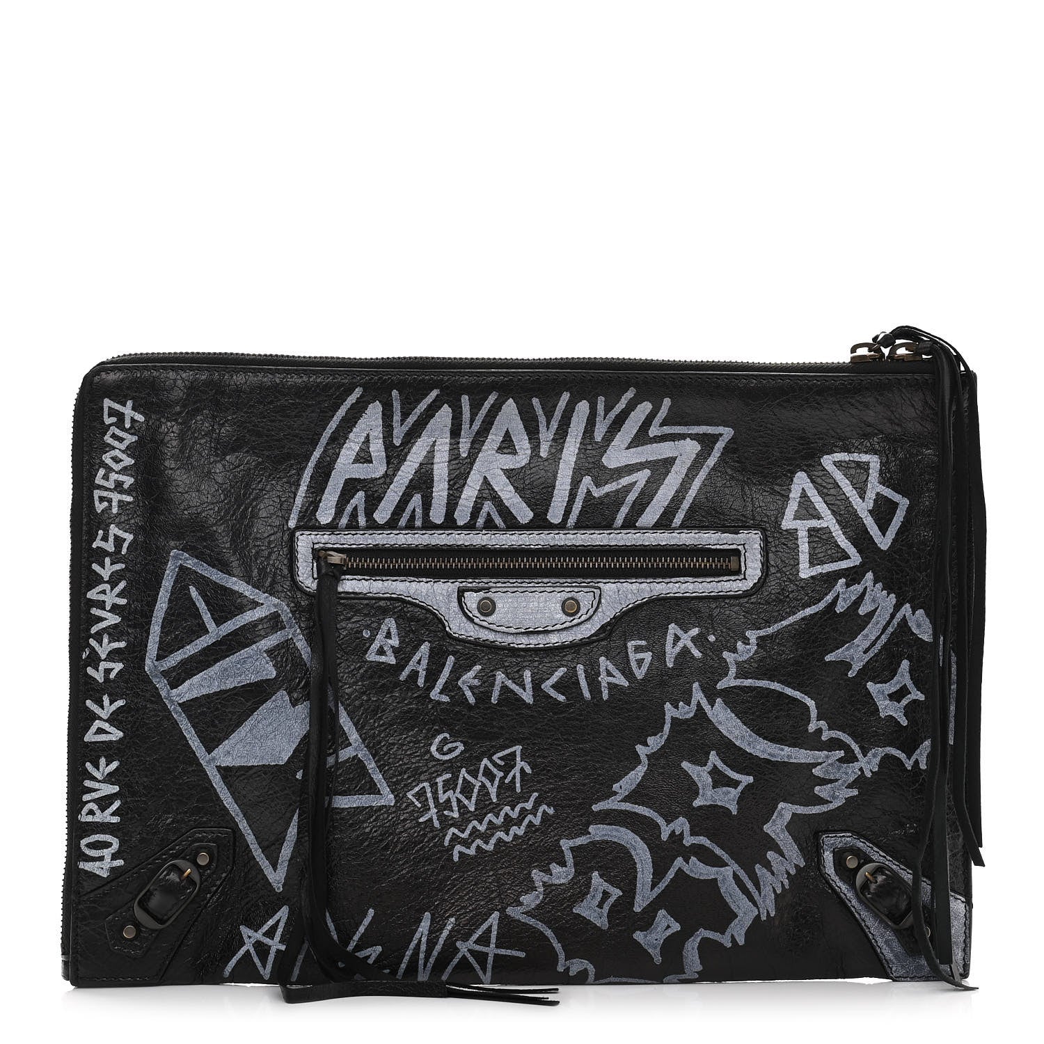 Balenciaga Agneau Classic Hardware Graffiti Small Pouch Black White 1 of 10