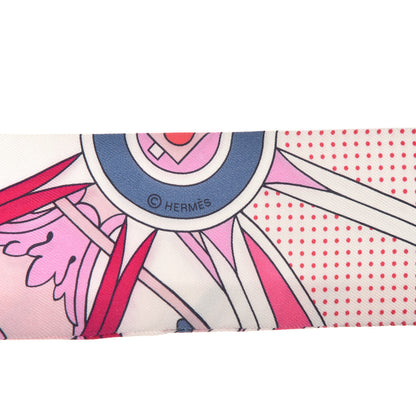 Hermes Silk Washington's Carriage Detail Twilly White Rose Vif Gris 3 of 5