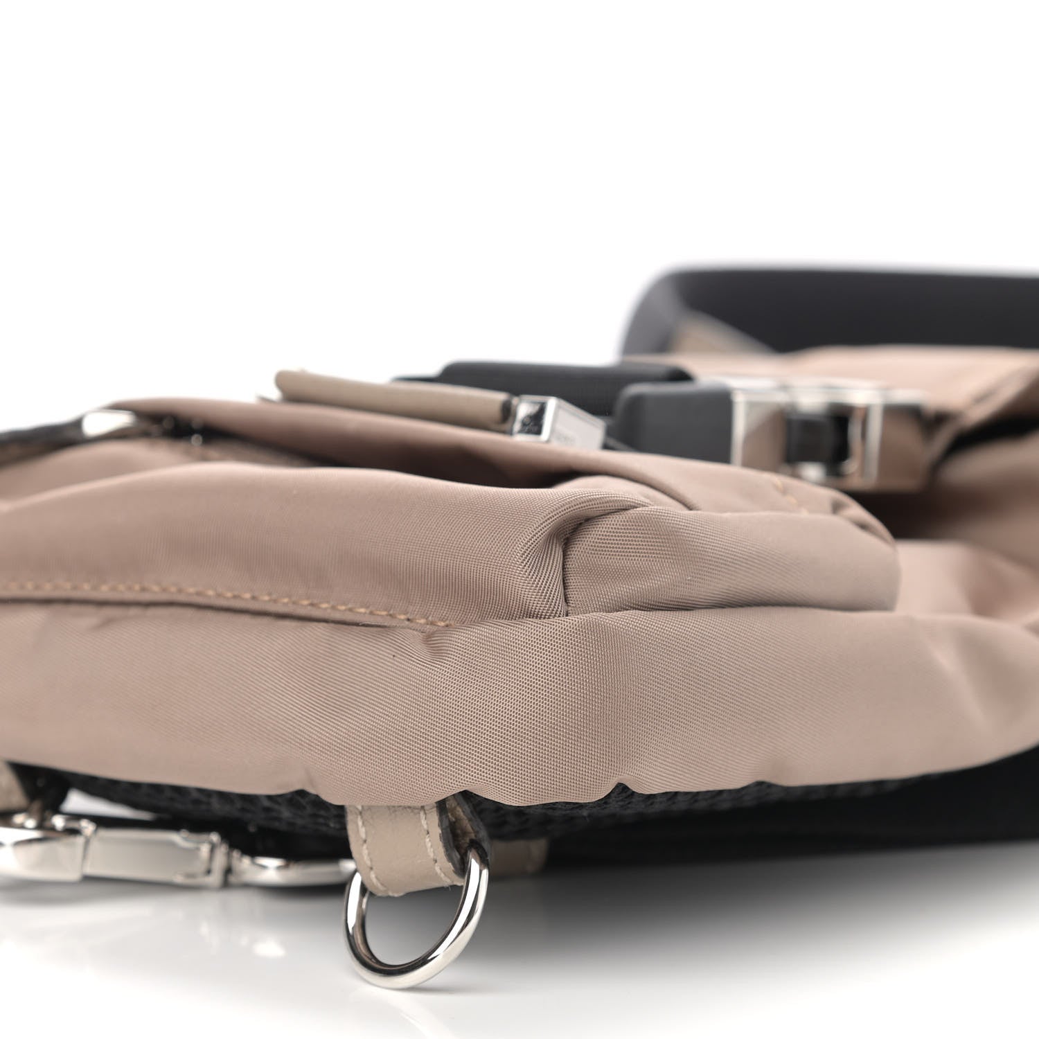 Fendi Econyl Nylon Santander Cuoio Roma Mini Fendiness Backpack Corda Palladium Miele Scuro 6 of 10