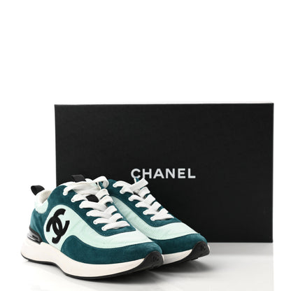 Chanel Nylon Suede Calfskin CC Sneakers 38.5 Green Light Green 10 of 10