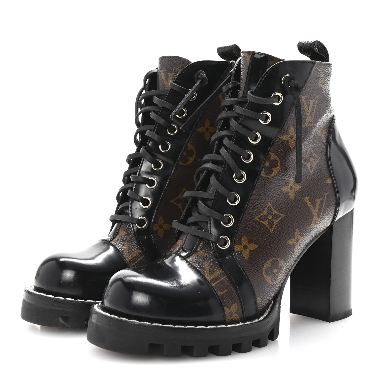 Louis Vuitton Patent Calfskin Monogram Star Trail Ankle Boots 38 Black 4 of 7