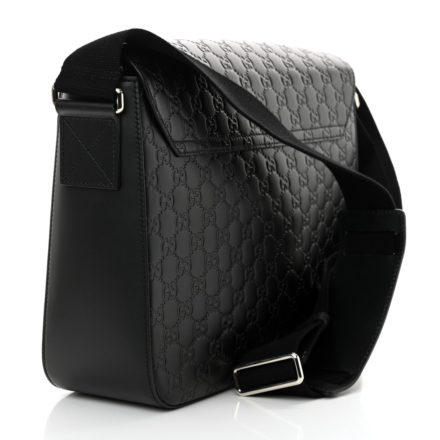 Guccissima Signature Medium Double Buckle Flap Messenger Bag Black