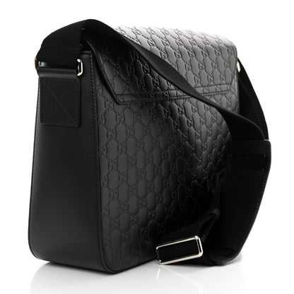 Gucci Guccissima Signature Medium Double Buckle Flap Messenger Bag Black 3 of 12