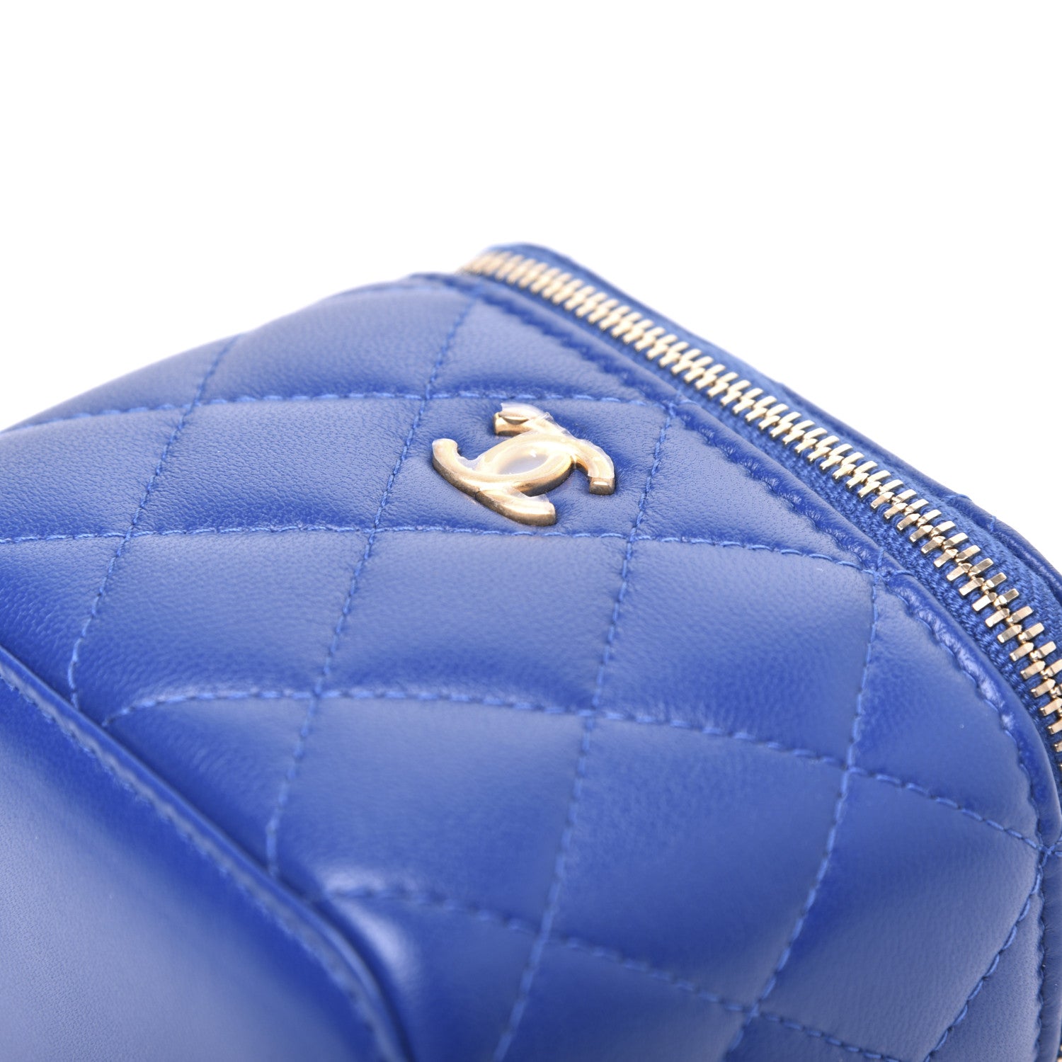 Chanel Lambskin Quilted Pearl Crush Mini Vanity Case With Chain Blue 12 of 12