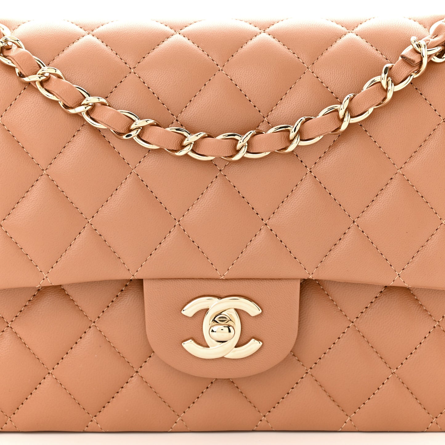 Lambskin Quilted Medium Double Flap Brown