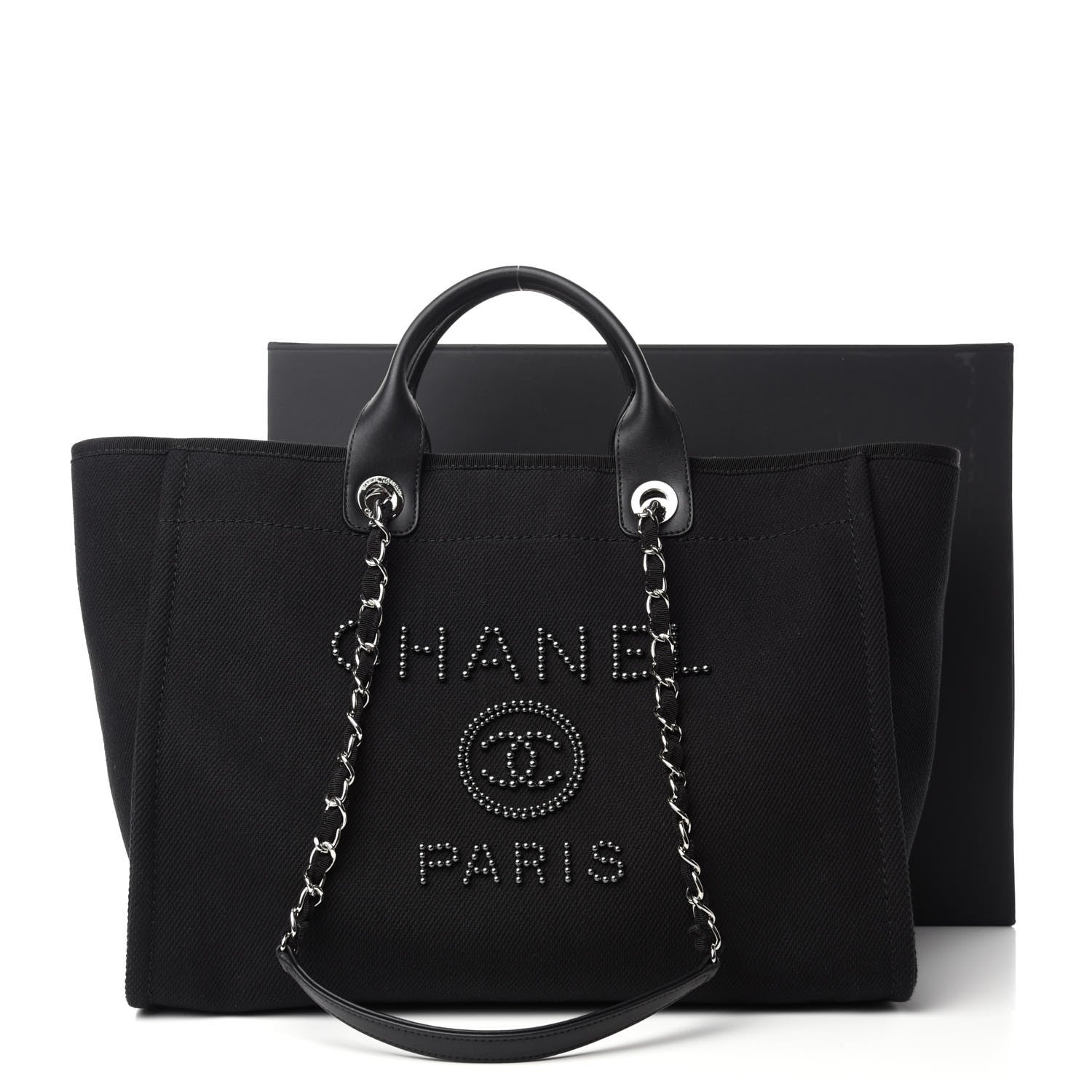 Chanel Canvas Pearl Medium Deauville Tote Black 11 of 11