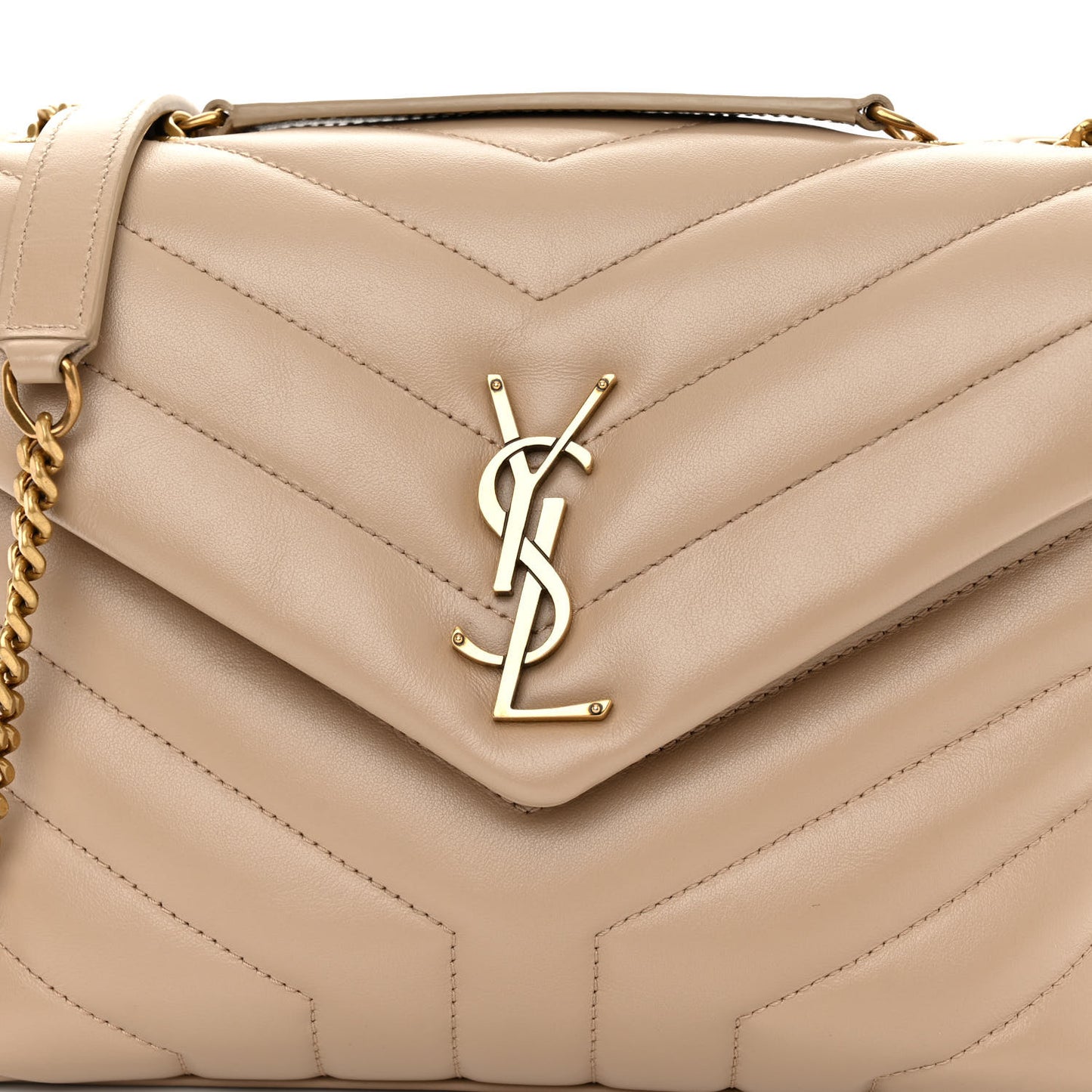 Calfskin Y Quilted Monogram Small Loulou Chain Satchel Dark Beige
