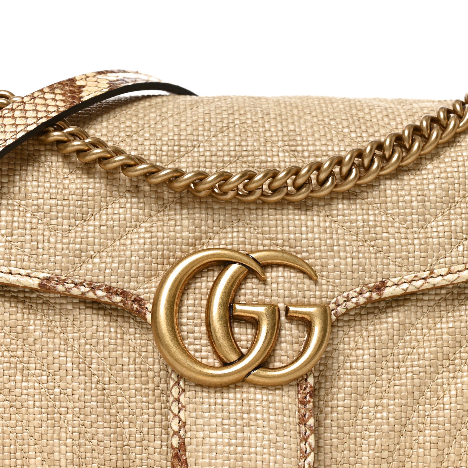 Gucci Raffia Elaphe Matelasse Small GG Marmont Shoulder Bag Natural Cream Brown 7 of 9