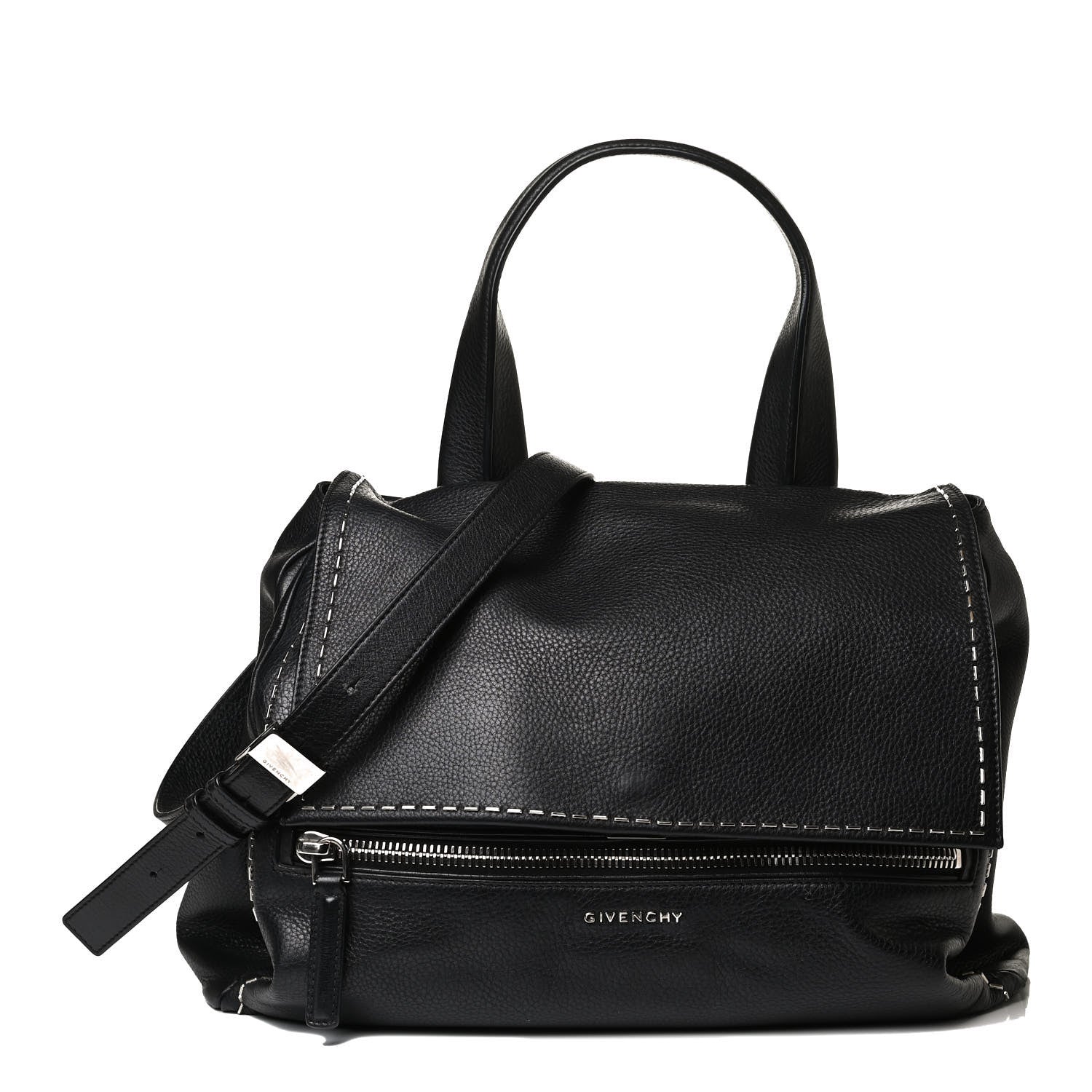 Givenchy Grained Calfskin Metal Stitch Medium Pandora Pure Flap Bag Black 1 of 15