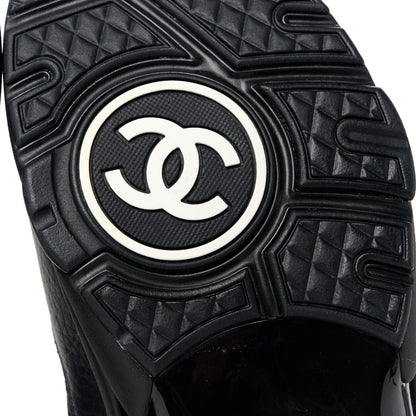 Chanel Mesh Suede Grained Calfskin Womens CC Sneakers 39 Black White 6 of 9