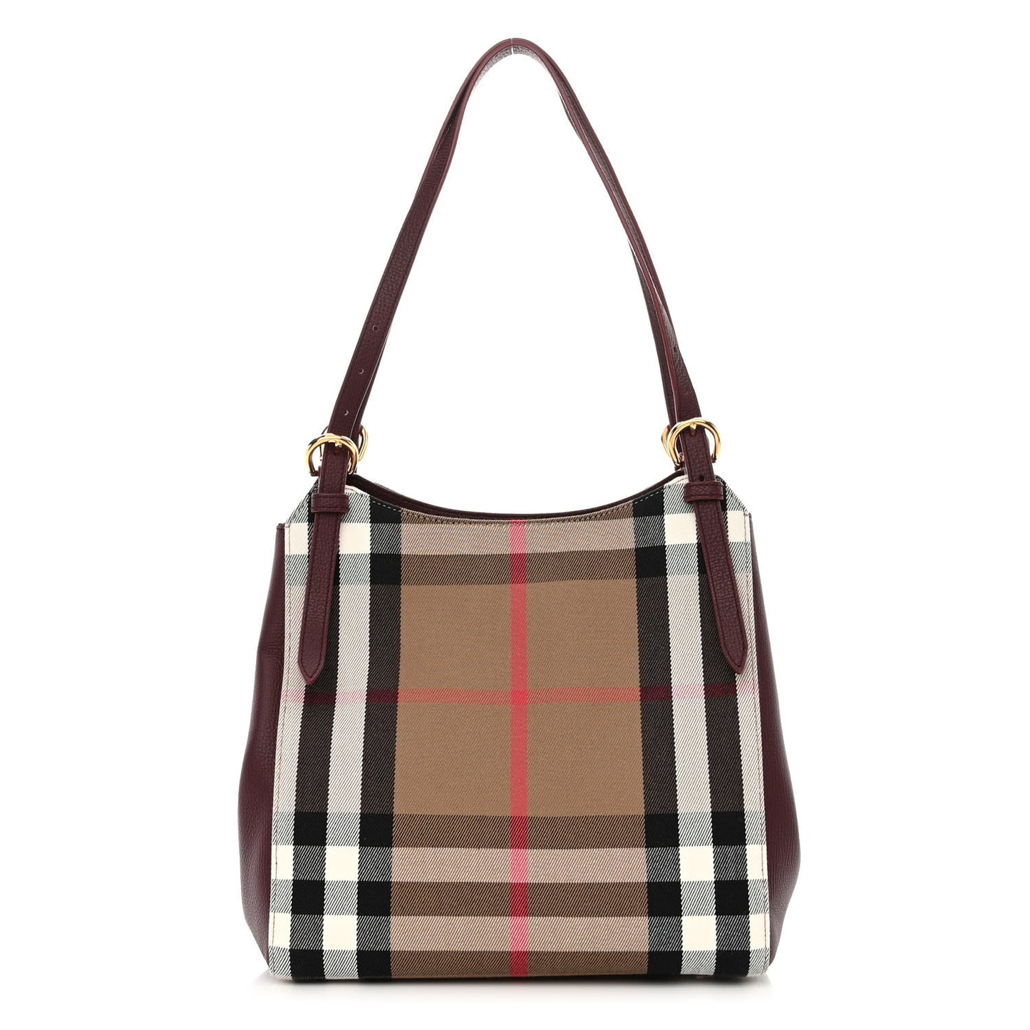 House Check Grainy Calfskin Small Canterbury Tote Mahogany Red