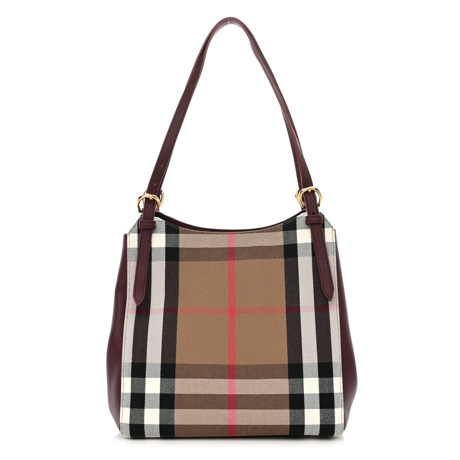 Burberry House Check Grainy Calfskin Small Canterbury Tote Mahogany Red 1 of 11