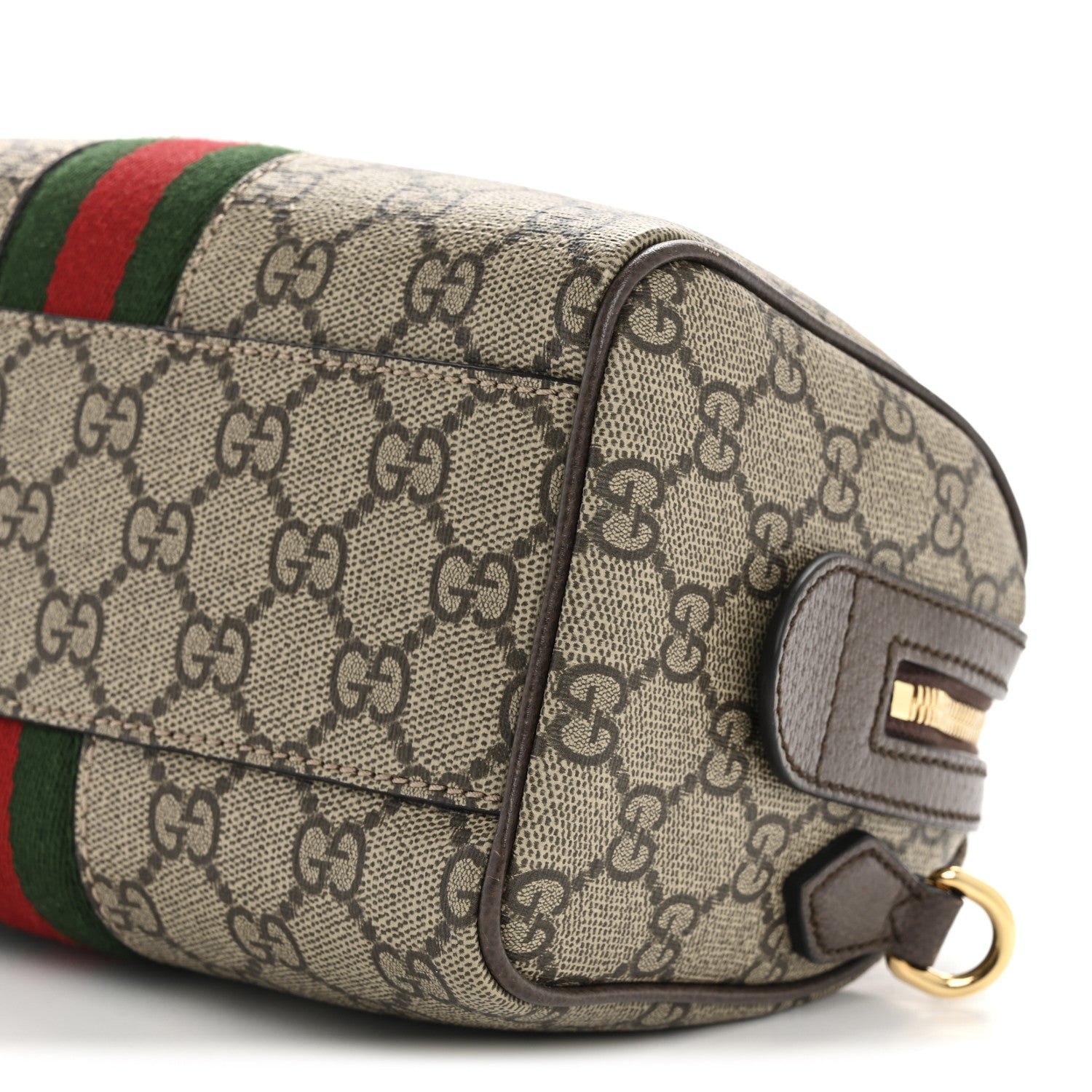 Gucci GG Supreme Monogram Textured Dollar Calfskin Web Mini Ophidia Top Handle Bag Beige Dark Brown 10 of 13