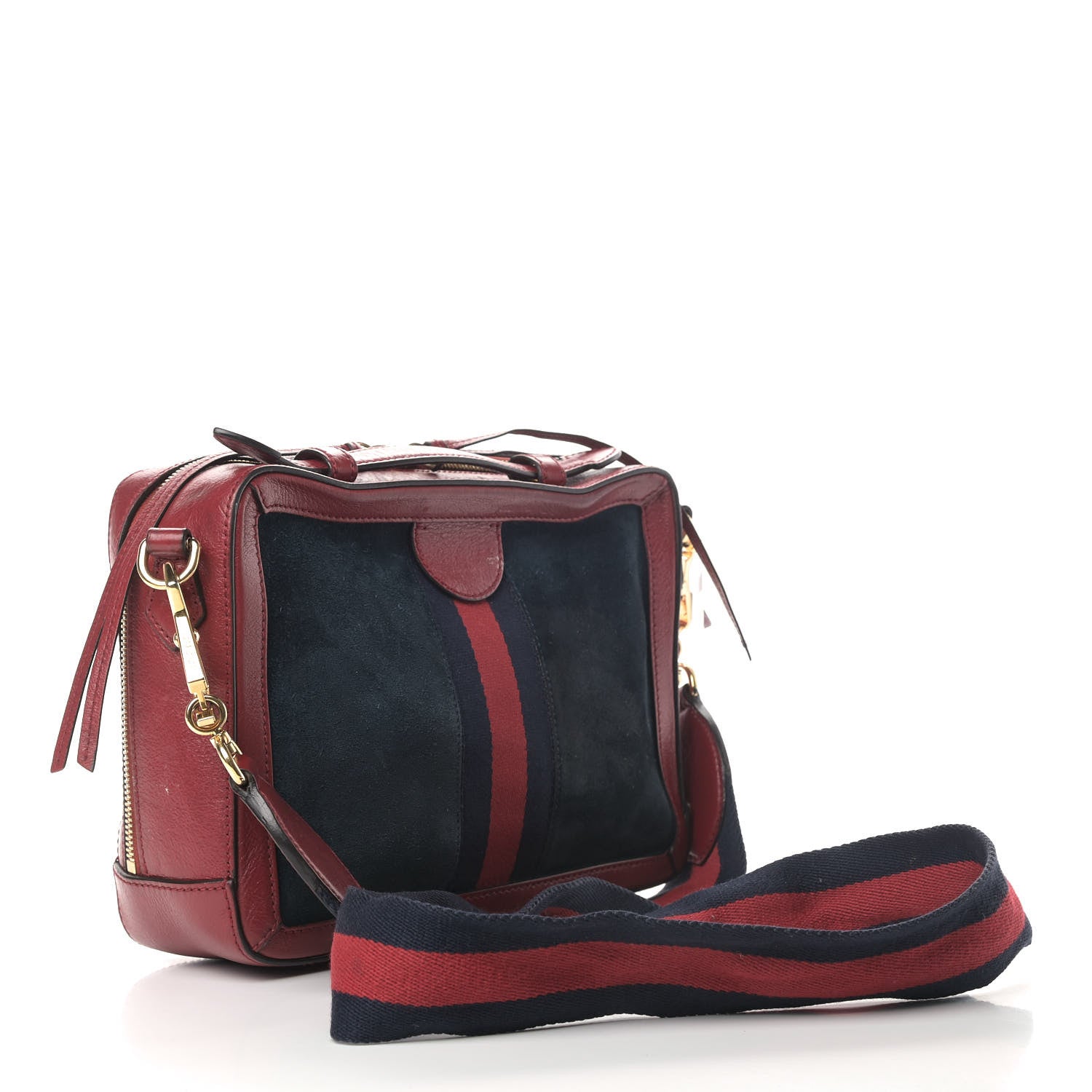 Gucci Suede Calfskin Web Small Ophidia Top Handle Shoulder Bag New Blue Romantic Cherry 2 of 11