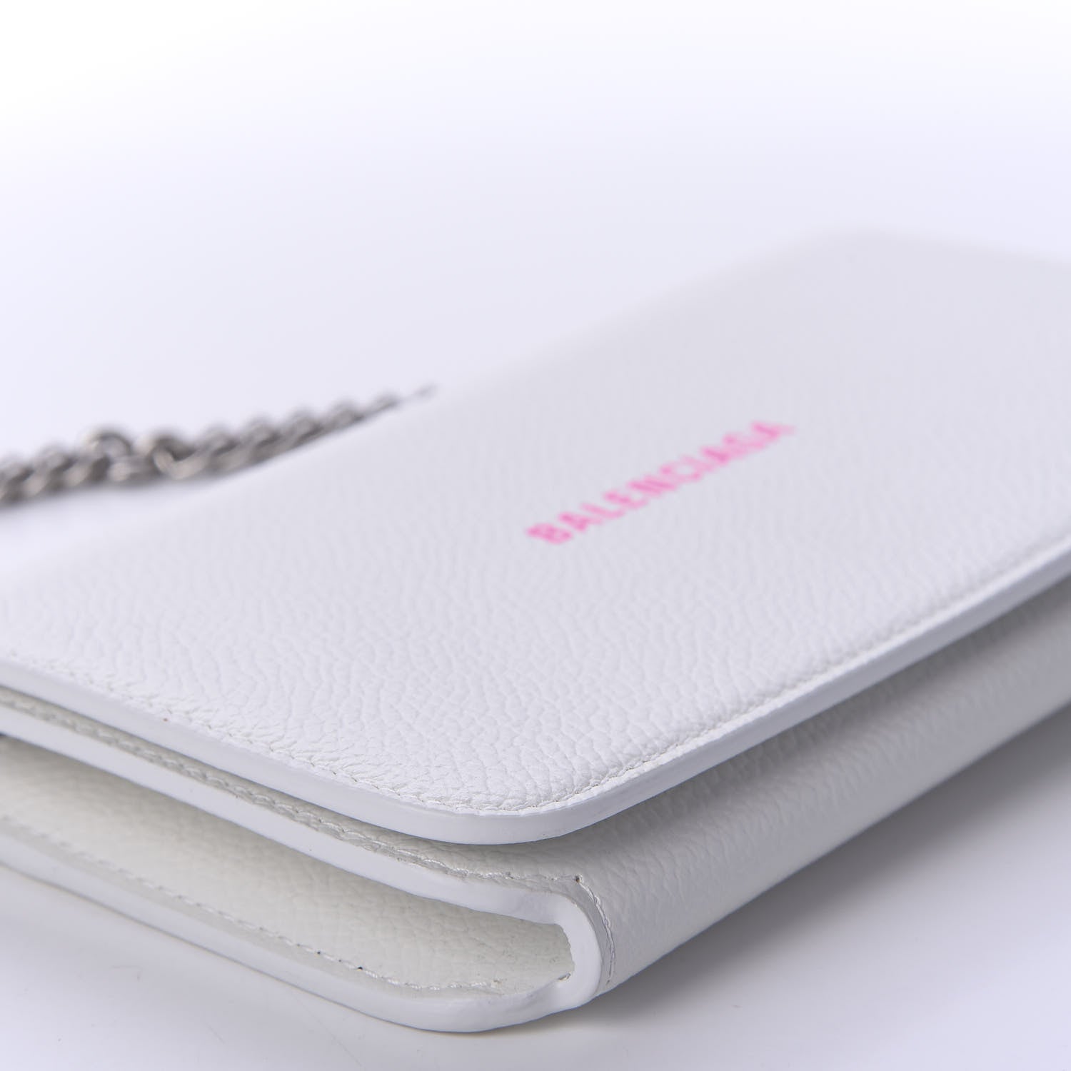 Balenciaga Grained Calfskin Logo Cash Phone Holder Wallet On Chain White Fluo Pink 6 of 12