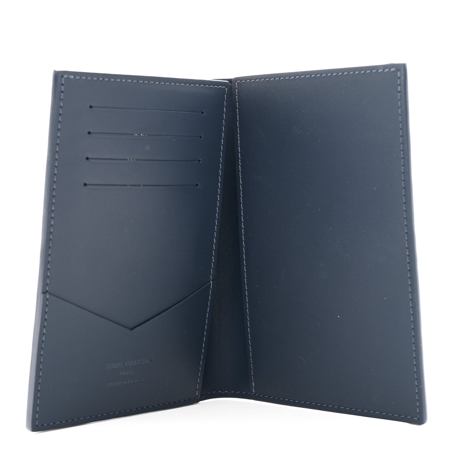 Louis Vuitton Calfskin Monogram Shadow Passport Cover Navy Blue
