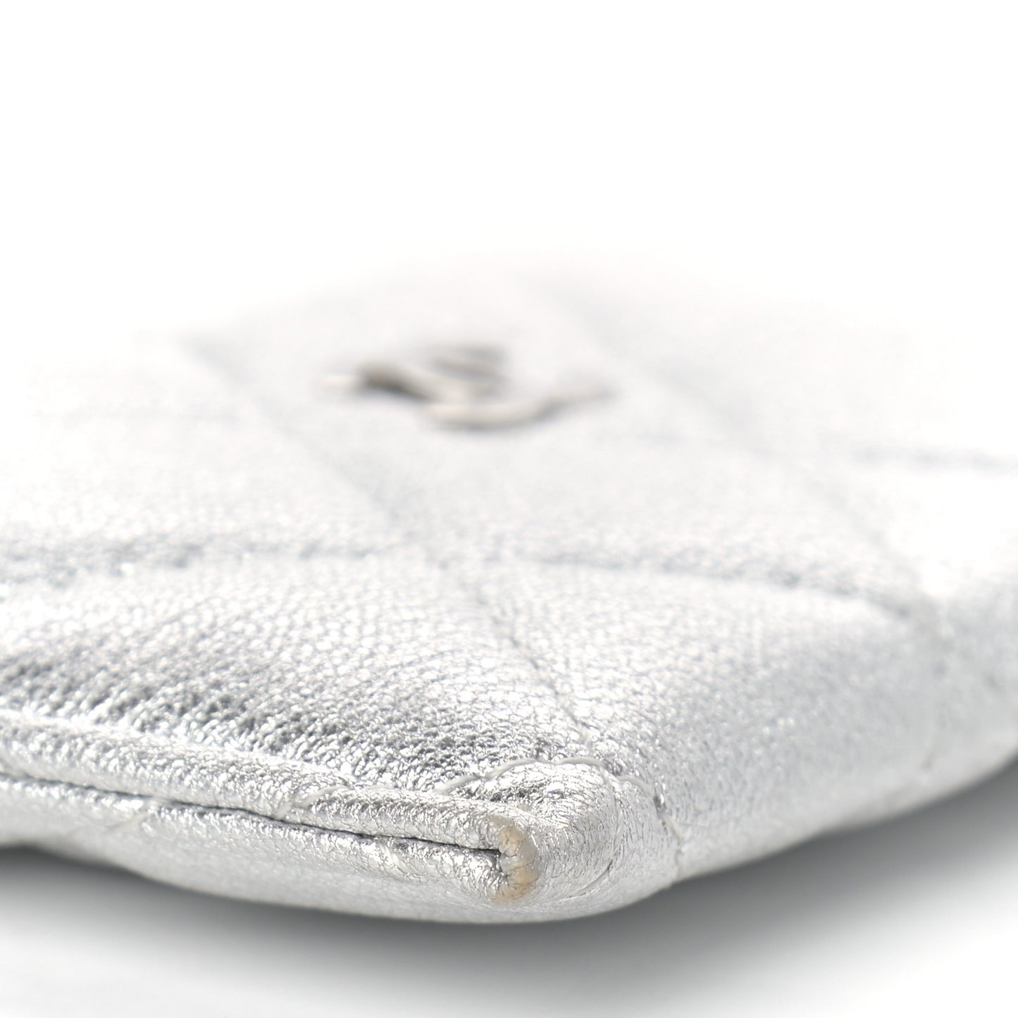 Metallic Lambskin Quilted Card Holder Silver