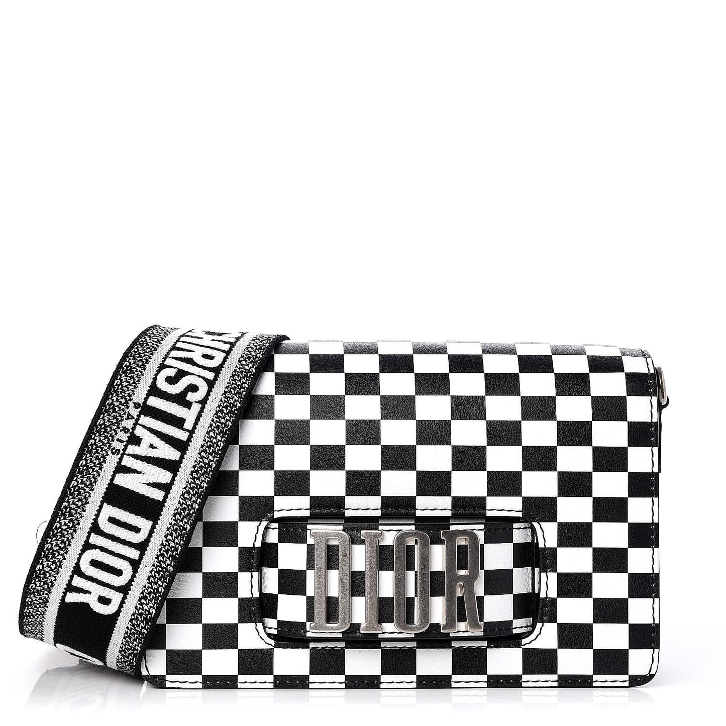 Smooth Calfskin Checkered Dio(r)evolution Flap Bag Black White