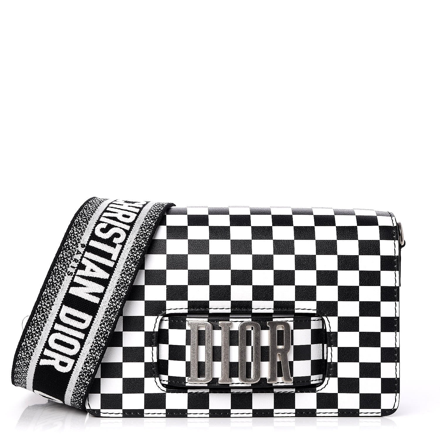 Christian Dior Smooth Calfskin Checkered Dio(r)evolution Flap Bag Black White 1 of 11