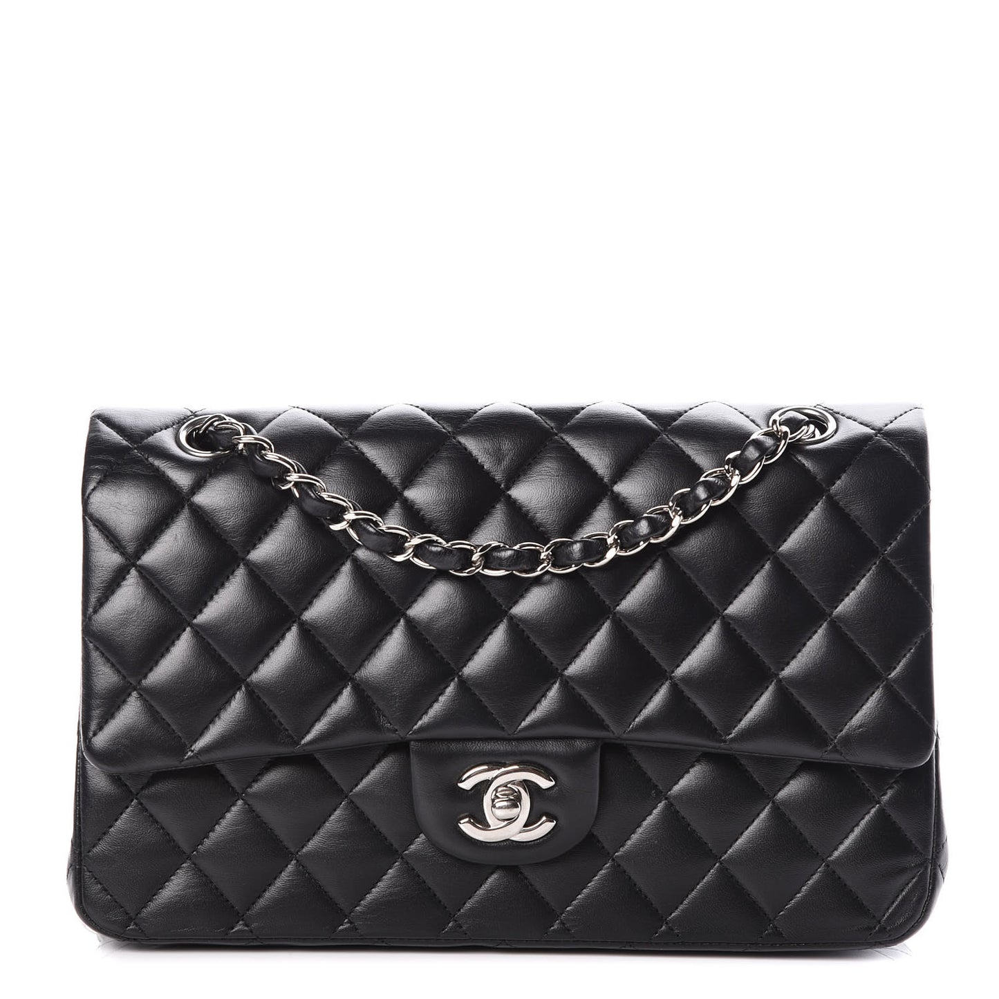 Lambskin Quilted Medium Double Flap Black