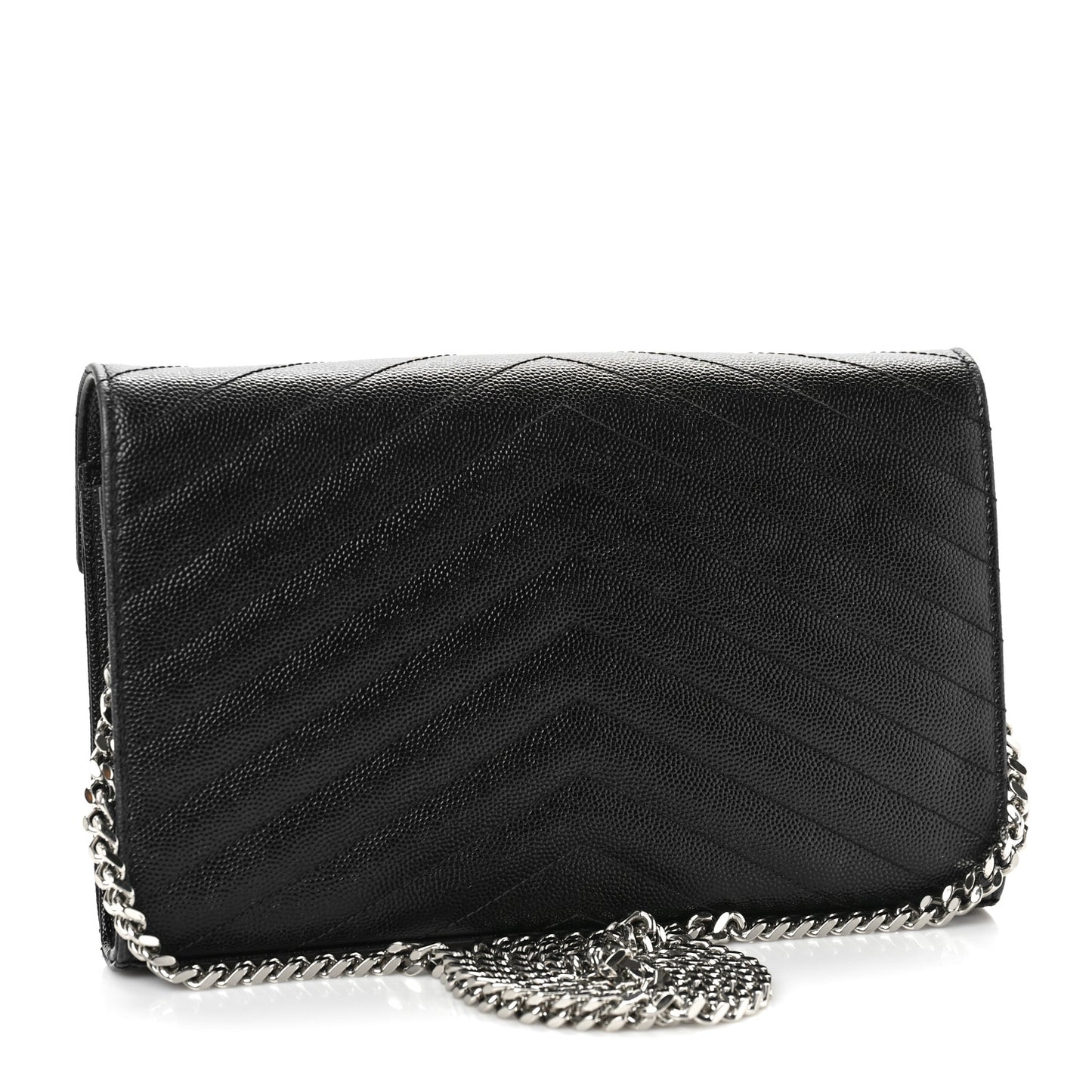 Grain De Poudre Matelasse Chevron Monogram Chain Wallet Black