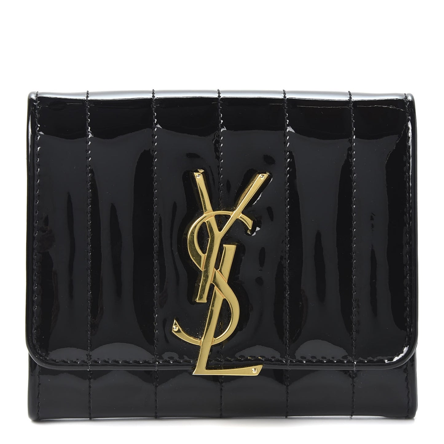 Patent Matelasse Monogram Vicky Tri-Fold Wallet Black