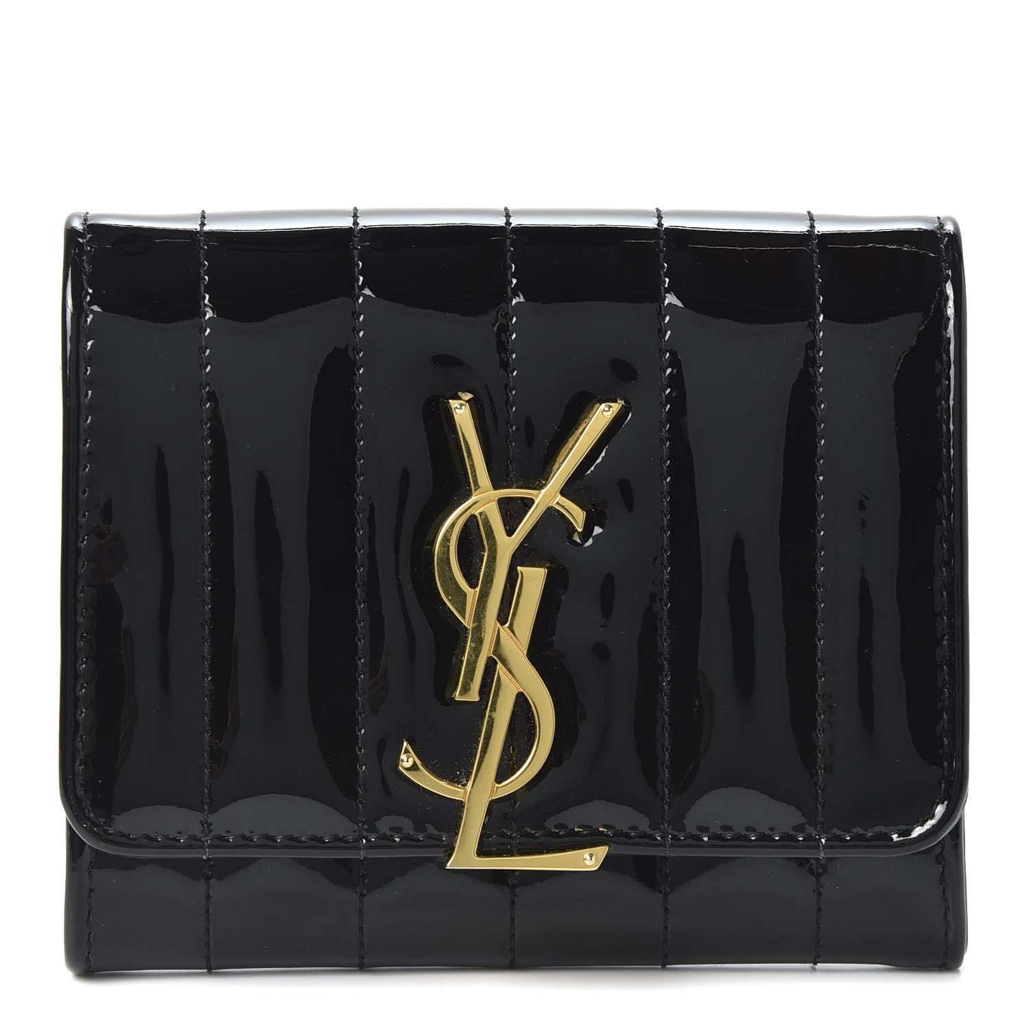 Saint Laurent Patent Matelasse Monogram Vicky Tri-Fold Wallet Black 1 of 9