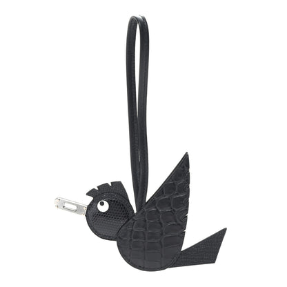 Hermes Epsom Chevre Mysore Swift Alligator Lizard Birdy Bag Charm Black 1 of 4