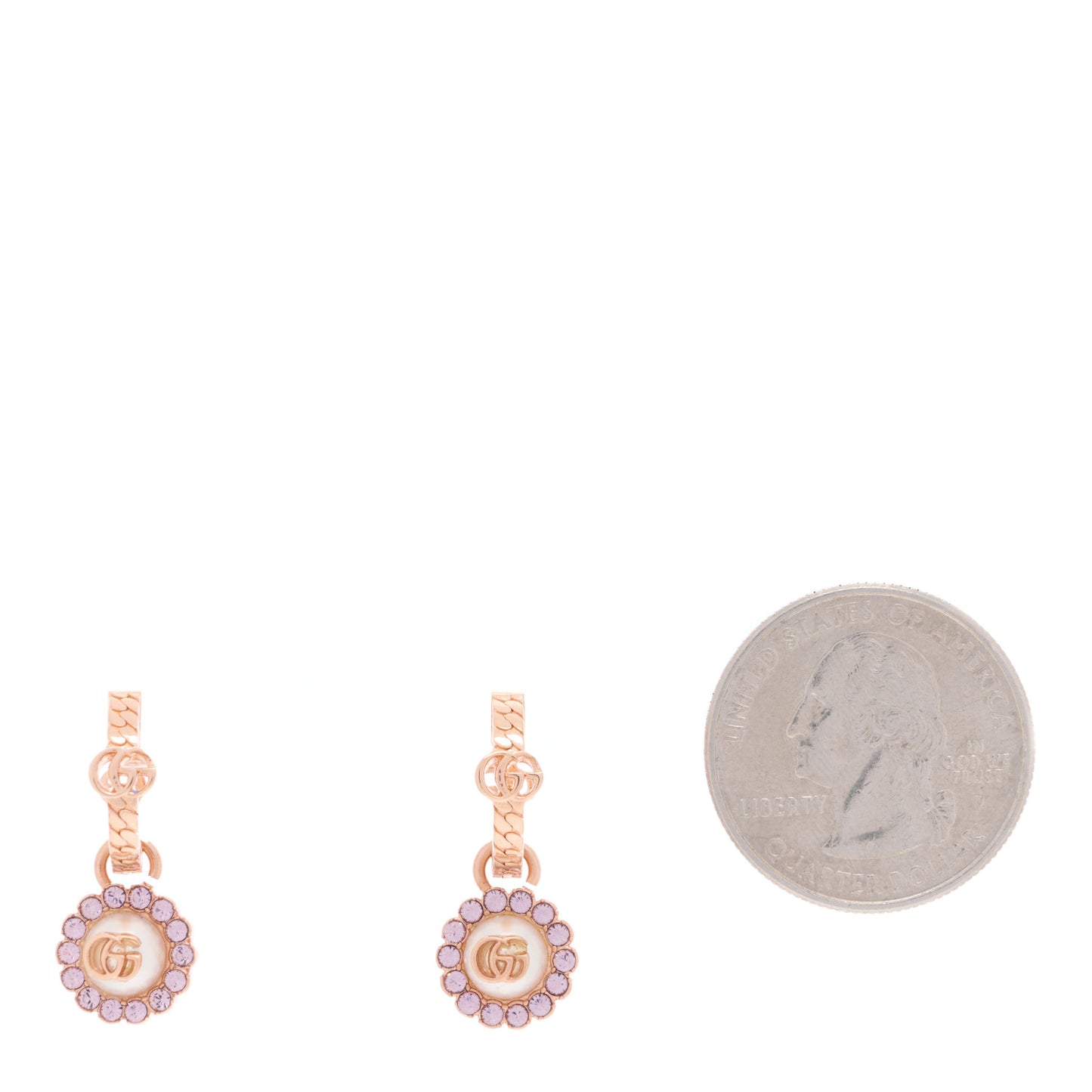 Metal Crystal Double G Drop Pearl Earrings Rose Gold
