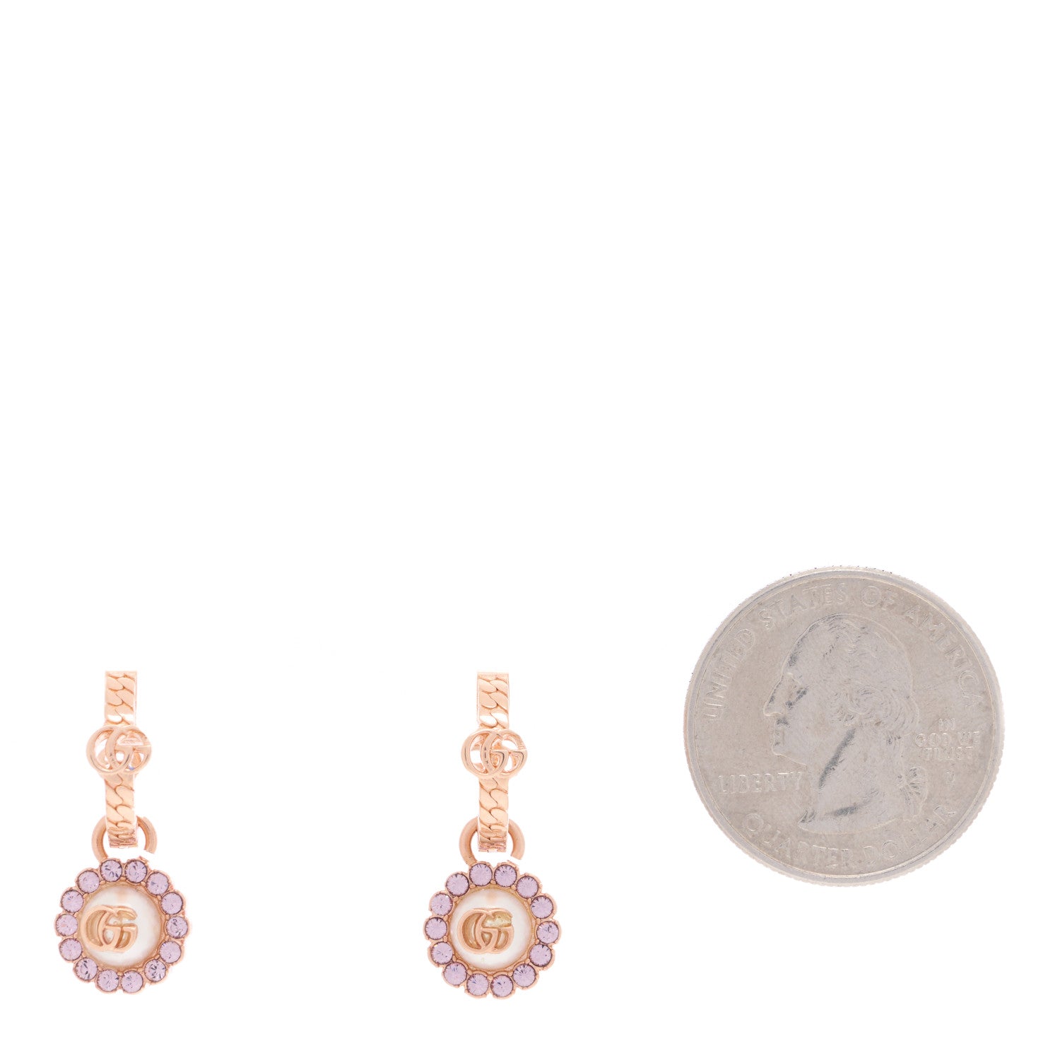 Gucci Metal Crystal Double G Drop Pearl Earrings Rose Gold 2 of 4