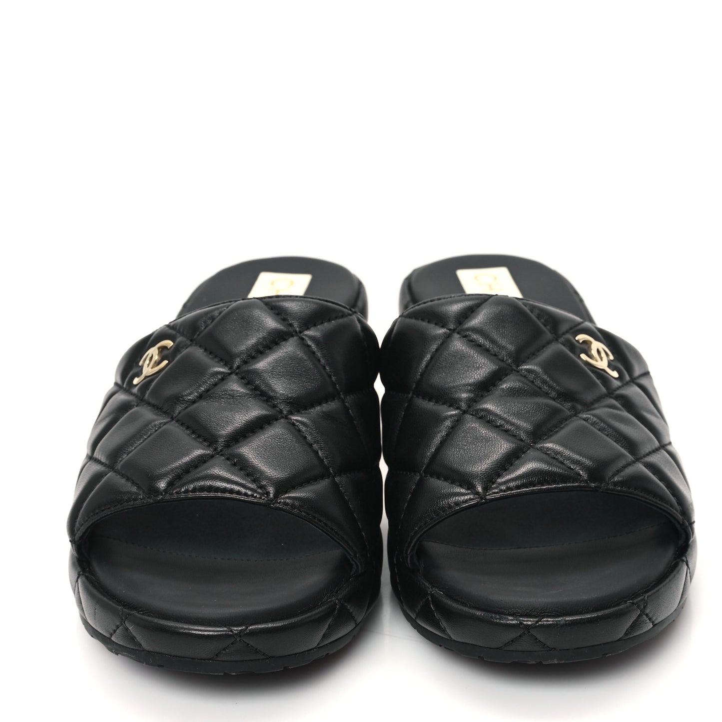 Lambskin Quilted CC Mules Wedge Sandals 40 Black