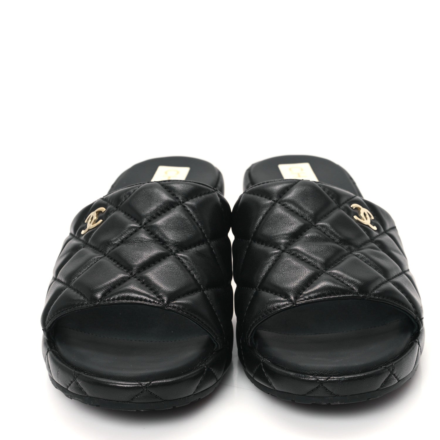 Chanel Lambskin Quilted CC Mules Wedge Sandals 40 Black 3 of 9