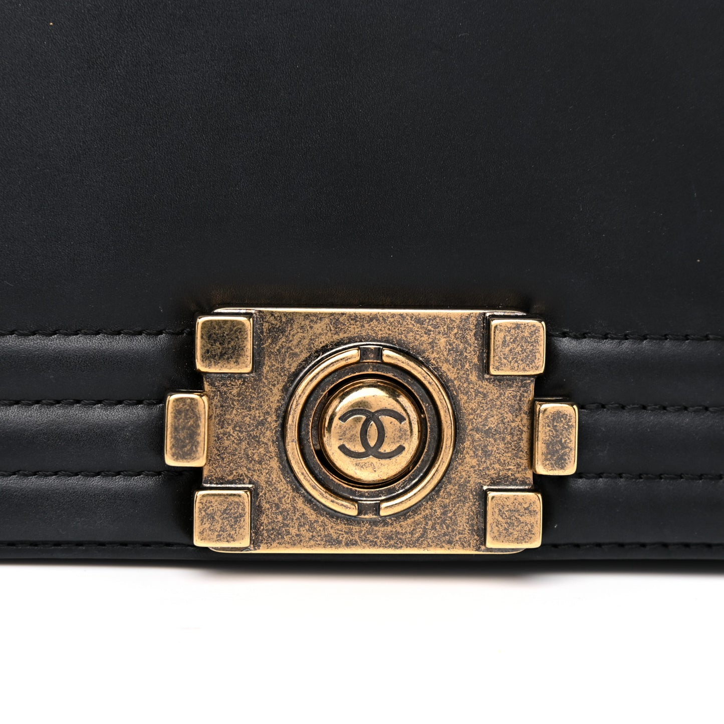 Glazed Calfskin Medium Boy Flap Black